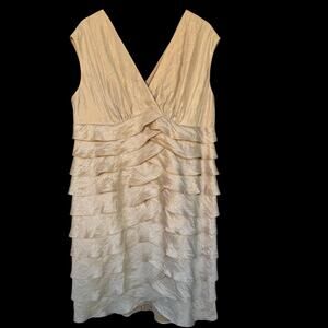 dressbarn Woman Collection Dress Womens 18W Gold Champagne Tiered Ruffle V Neck
